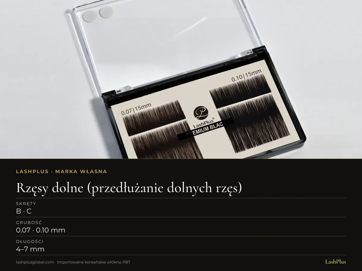 Paletka rzęs dolnych LashPlus do przedłużania: B · C skręt, 0.07 · 0.10 mm, 4–7 mm